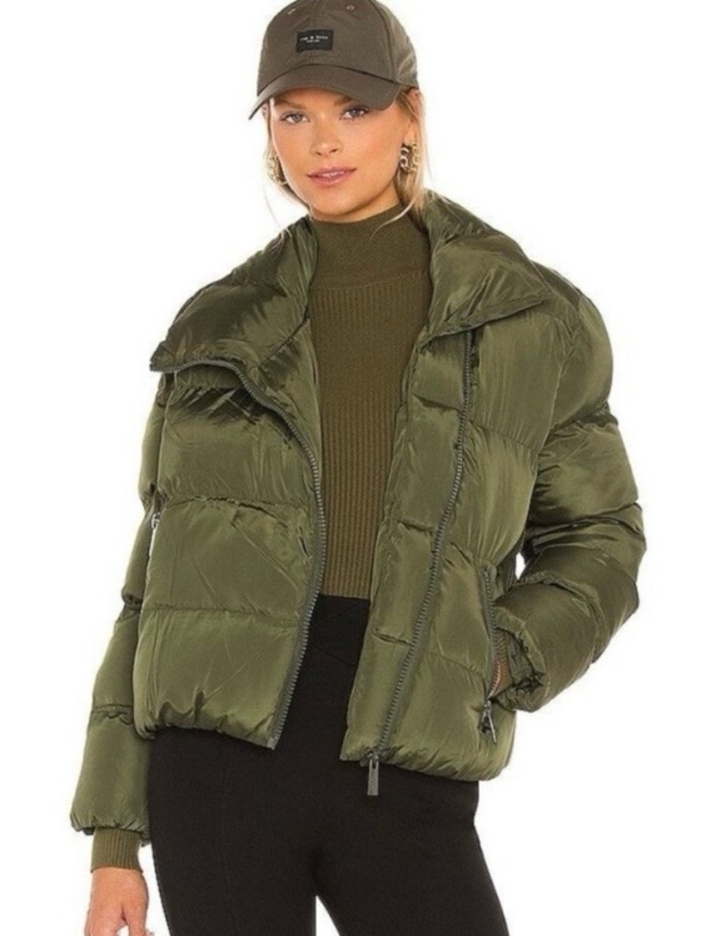 New Toast Society Cropped Puffer Jacket Large Green Military Cargo REVOLVE $219